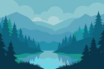 oil painting misty forest lake morning landscape