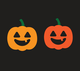 Smiling Halloween Pumpkins Icons on Black Background, Flat Vector Design