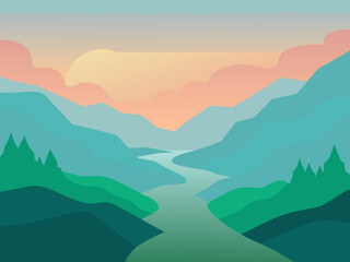 oil painting misty valley dawn sunrise background