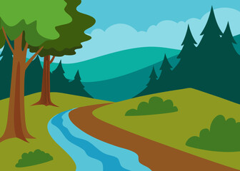 oil painting peaceful forest stream background illustration