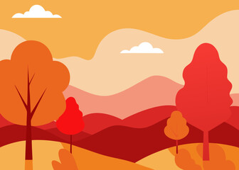 watercolor autumn landscape red leaves background illustration