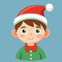 Vector close-up illustration of a boy in a Christmas hat