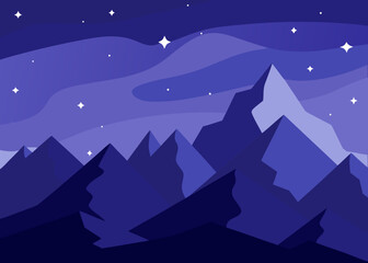 watercolor night mountains with stars background
