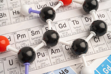 Molecules chemical on a periodic table background. © amazing studio