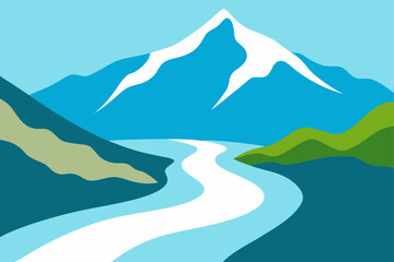 watercolor mountain stream flowing painting background