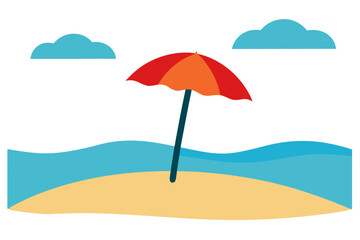 watercolor tropical sea and beach umbrella painting background