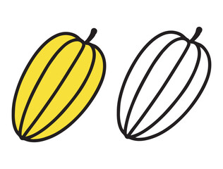 Bright starfruit outline illustration for coloring. Great for kids’ tropical fruit-themed coloring books, printable art, and creative educational fun.