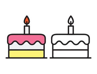Cute birthday cake outline illustration for coloring. Perfect for kids’ celebration-themed coloring books, printable art, and fun creative projects.