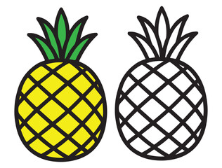 Bright pineapple outline illustration for coloring. Great for kids’ tropical fruit-themed coloring pages, creative activities, and printable art sheets.