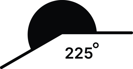 225 degree angle icon set. 225 degrees angle symbols. Mathematical or math degree angle sign 225 