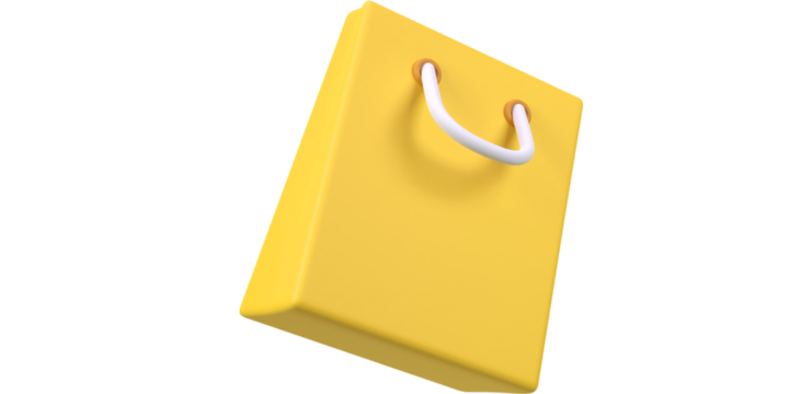 Keywords: yellow shopping bag, 3d bag icon, shopping illustration, retail symbol, ecommerce design, plastic bag concept, yellow handbag, purchase icon, online store logo, paper bag mockup, minimal des
