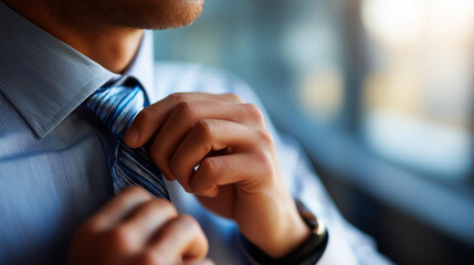 Hands adjusting tie or business attire closeup faceless dressing tie adjustment professional dressing business attire detail formal wear hands getting ready professional