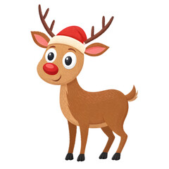 Fototapeta premium Cute reindeer with red nose and santa hat isolated on transparent background