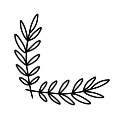 Simple hand-drawn floral corner element, black vector doodle with leaves and buds, perfect for decorative design accents.