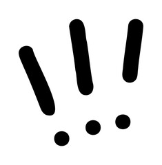 Hand-drawn doodle multiple exclamation marks icon simple cute sketch symbol of strong emotion and emphasis isolated on white background for creative journals.