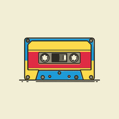 Obraz premium A vibrant, graphic depiction of an 80s audio cassette tape in primary colors