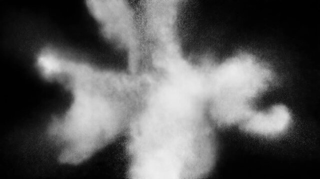 A high-speed cinematic explosion of bright colorful powder bursting outward in slow motion,  alpha