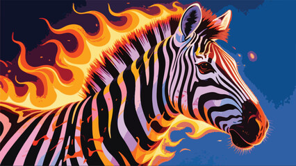 Zebra Horse With Fire Illustrator Artwork Banner Background Design Template 
