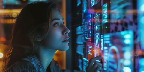 woman and artificial intelligence interface, digital future