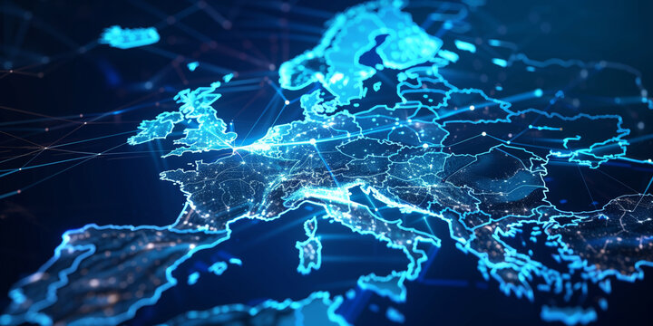 digital map of europe with glowing connections
