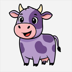 Smiling Cartoon Cow with Purple Spots and Playful Expression.