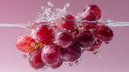 Fresh grapes grape frozen motion with one dynamic water splash