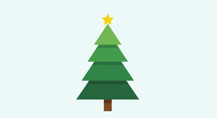 Fototapeta premium Simple vector illustration of a festive green Christmas tree adorned with a radiant golden star, perfect for holiday greetings, winter celebrations, and seasonal decorative designs