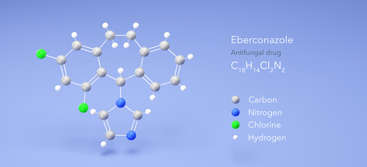 eberconazole molecule, molecular structure, antifungal agent 3d model, Structural Chemical Formula and Atoms with Color Coding