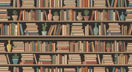 Fototapeta premium A vast collection of colorful books fills every shelf in this cozy library.