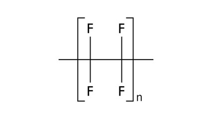 polytetrafluoroethylene molecule, structural chemical formula, ball-and-stick model, isolated image fluoropolymer