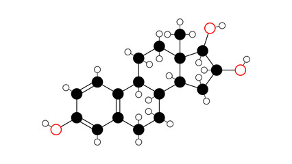 epiestriol molecule, structural chemical formula, ball-and-stick model, isolated image estrogen