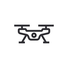 Drone with camera vector icon. Quadcopter symbol. Drone pictogram. Drone icon. No-fly zone. Drone stencil. Flying device. Flying camera. Quadcopter UAV with rotors. Aerospace, robotics. Copter sign