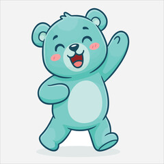 Naklejka premium Cheerful Cartoon Bear Waving and Smiling with Rosy Cheeks and Open Mouth.