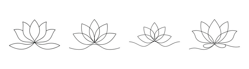 Elegant outline drawings of delicate lotus flowers in bloom representing purity and serenity