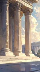 Naklejka premium A majestic building with large columns set against a daytime sky