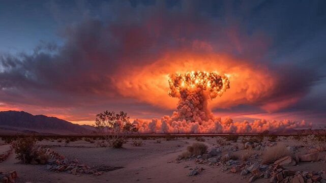 Mushroom cloud of a nuclear bomb. Nuclear bomb testing concept video.