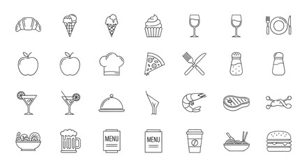 Fototapeta premium Hand drawn sketch icons of food drinks and restaurant items