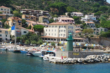 View of Giglio Porto from the sea, Tuscan Archipelago, Italy
