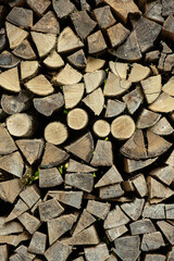 Texture of Firewood Prepared for Stove Heating, Natural Abstract Brown Background