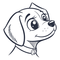 Obraz premium Illustration of a cartoon dog with big eyes and a collar in black and white line art style design vector
