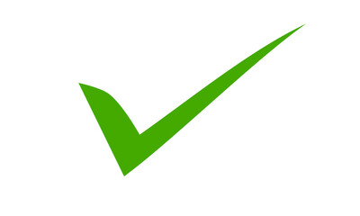 Green check mark tick symbol for approval, success confirmation, correct answer, verification, and positive result on transparent background