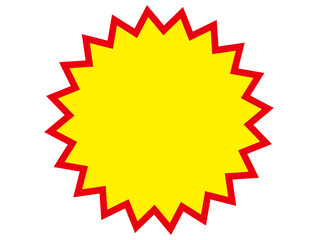 Bright yellow burst shape with red outline for sale badge, discount sticker, promotion label, or comic-style design element on transparent background