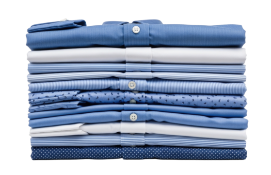Stack of blue shirts transparent background cutout png