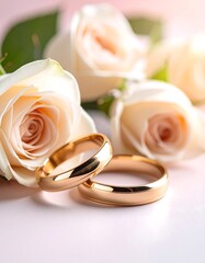 Delicate wedding rings and roses