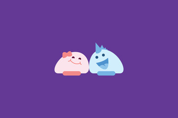 Cute Cartoon Blob Couple Mascot: Happy Abstract Characters Representing Relationship Love, Communication, and Fun Emotion Vector Graphic.