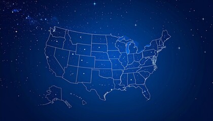 Map of the united states with stars, perfect for patriotic designs, educational materials, travel brochures, and independence day celebrations.