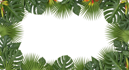 Tropical leaves frame with black hole transparent background cutout png