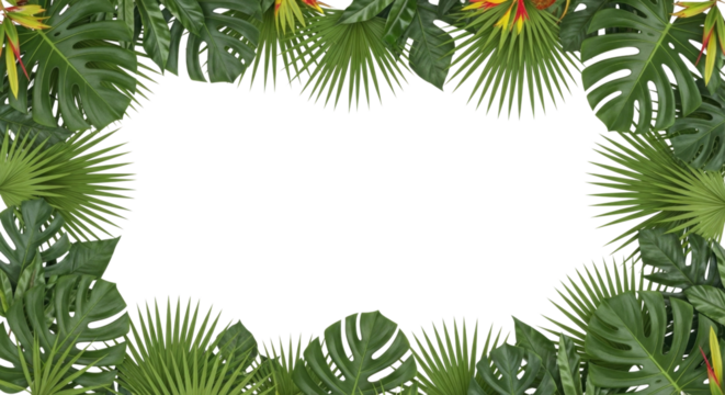 Tropical leaves frame with black hole transparent background cutout png
