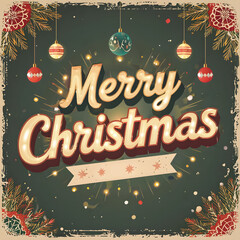 Retro Merry Christmas greeting text in classic old-school typography, festive seasonal design, nostalgic holiday poster style, warm color palette