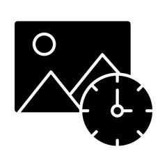 Editable; Premium Quality Adobe Illustrator Artwork; Silhouette Design - Scheduled Image Upload with Clock Overlay Indicating Time Management System